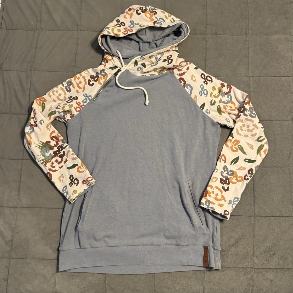 Ampersand Avenue DoubleHood Floral Hoodie Sweatshirt Blue XL